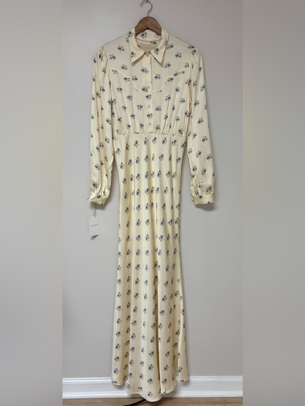 Folk Saint Dahlia floral satin dress maxi retro western prairie S